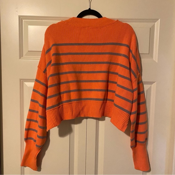 FP Movement by Free People Cropped Coral and Lavender Striped Sweater - Picture 11 of 13
